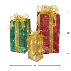 Hot National Tree Company Pre-Lit Multicolor Gift Boxes, Set of Three, White Lights