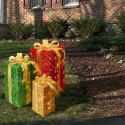 Hot National Tree Company Pre-Lit Multicolor Gift Boxes, Set of Three, White Lights