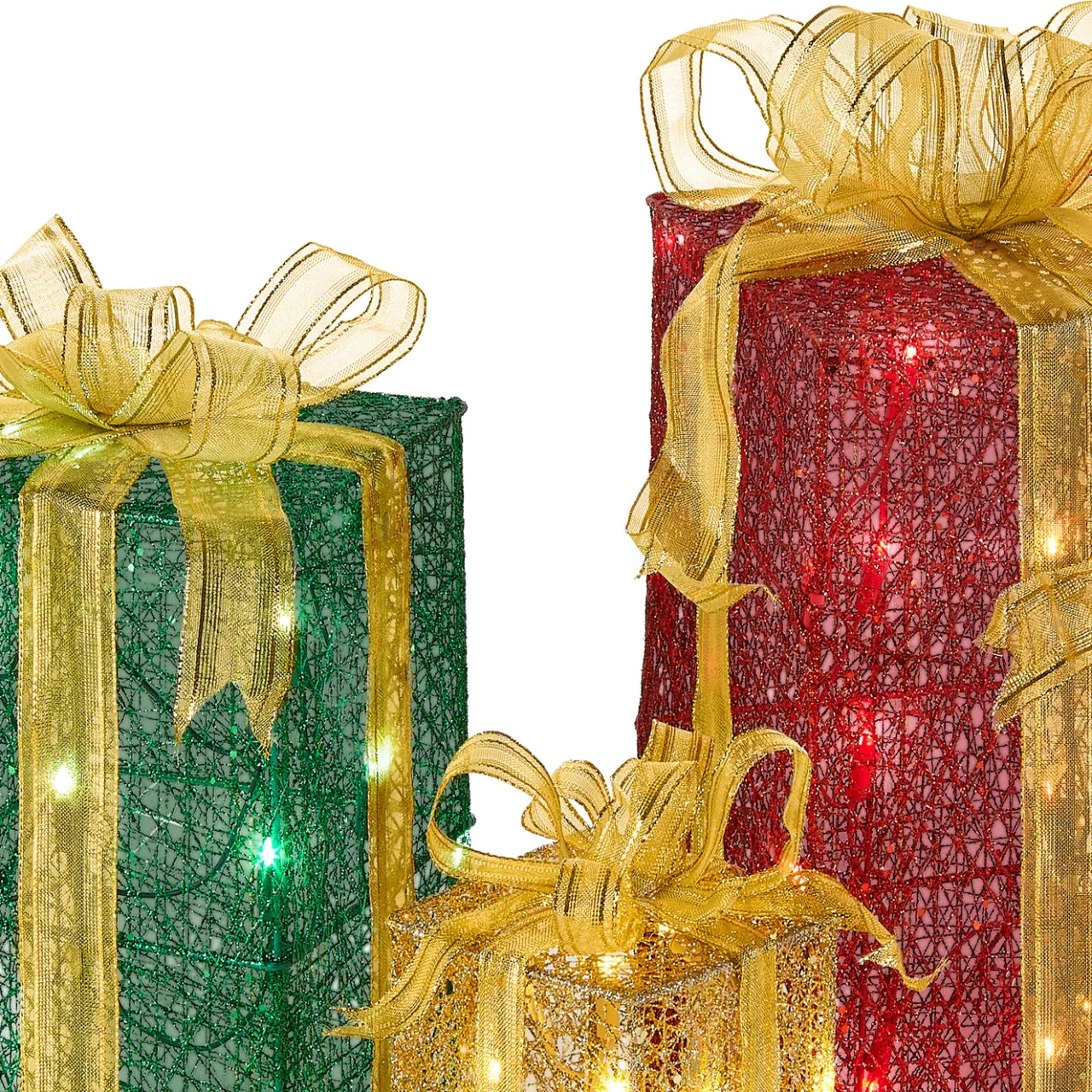 Hot National Tree Company Pre-Lit Multicolor Gift Boxes, Set of Three, White Lights