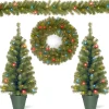 Best National Tree Company Pre-Lit Promotional Green Assortment Set of 2 Entrance Trees, 1 Wreath, 1 Garland