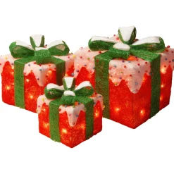 Discount National Tree Company Pre-Lit Red and White Gift Boxes, Set of Three, White Lights