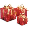 Online National Tree Company Pre-Lit Red Gift Box with Gold Bow, Set of Three, White Lights