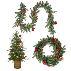 Online National Tree Company Pre-Lit Scotch Creek Fir Assortment Set of 1 Entrance Tree, 1 Wreath, 1 Garland