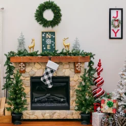 Best National Tree Company Pre-Lit Warm Welcome Assortment Set of 2 Entrance Trees, 1 Wreath