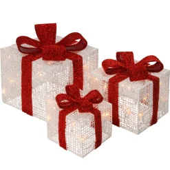 Best National Tree Company Pre-Lit White Gift Boxes, Set of Three, White Lights
