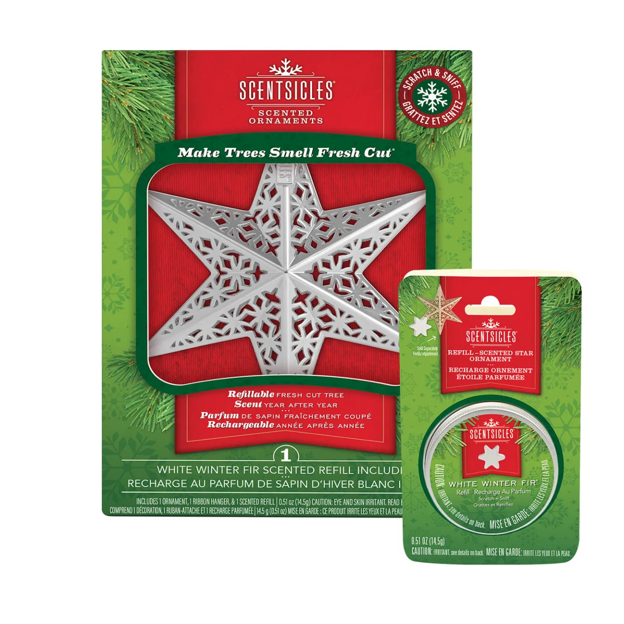 Hot National Tree Company Scentsicles Decorative Ornament, Metal White Star, White Winter Fir with Refill