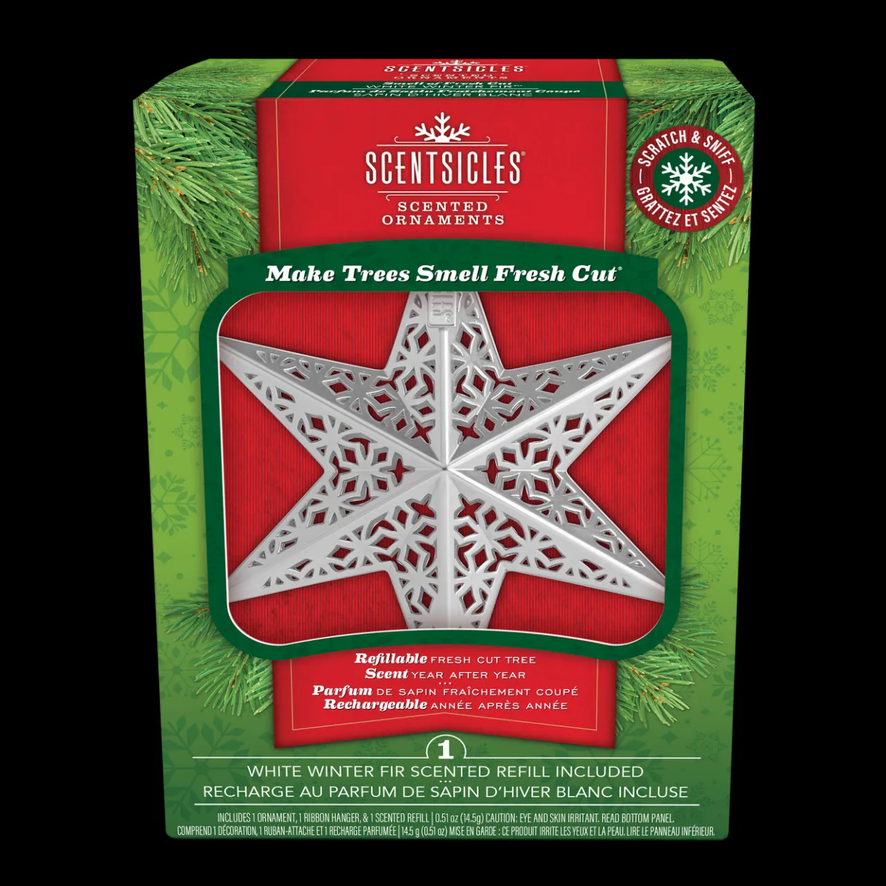 Hot National Tree Company Scentsicles Decorative Ornament, Metal White Star, White Winter Fir with Refill