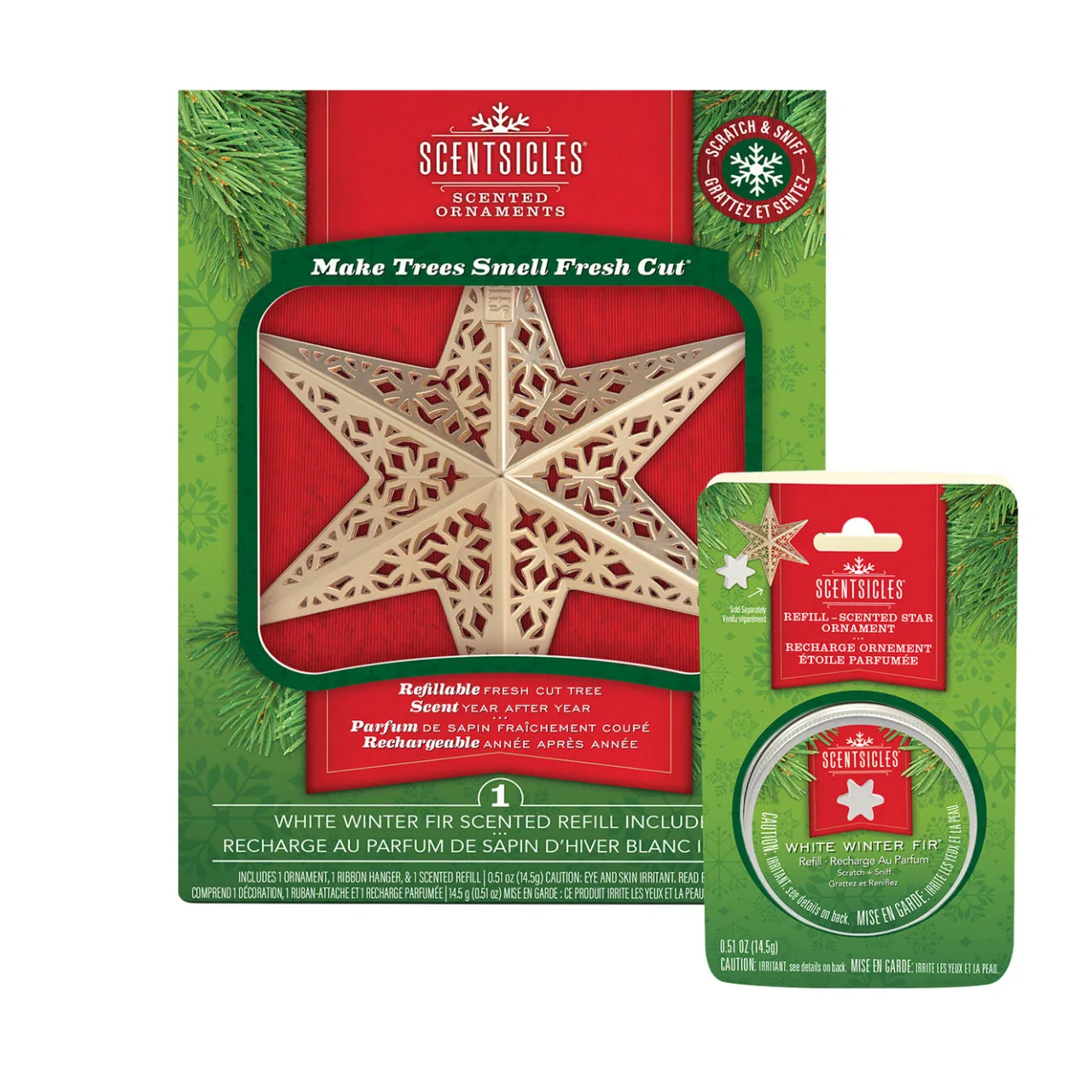 National Tree Company Scentsicles Decorative Ornament, Metal Gold Star, White Winter Fir with Refill