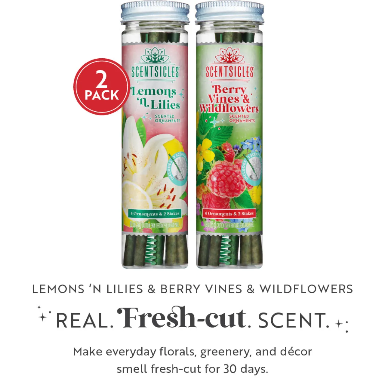 New National Tree Company Scentsicles, 6pc Stick, 1 Lemon 'n Lilies/ 1 Berryvines & Wildflowers- 2 pack
