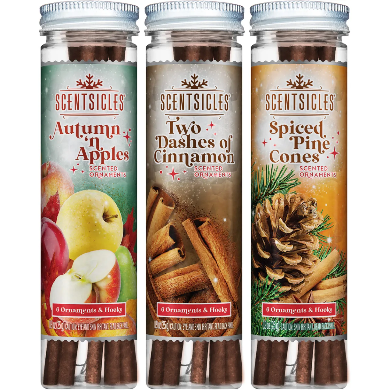 Hot National Tree Company Scentsicles, 6pc Stick, Autumn 'n Apples, Two Dashes of Cinnamon, Spiced Pine Cones - 3 Pack