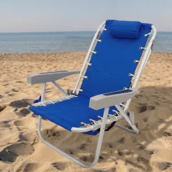 Hot National Tree Company 24x24x26 in. Aluminum Blue Horizontal Stripe Print Beach Chair with Pillow and side Pouch