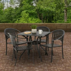 New National Tree Company 32x32x30 in. Bourton Small Space Cast Aluminum Straight Mesh All-Weather Dining Table, Seats 4, Bourton Collection