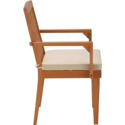 Clearance National Tree Company 24x26x37 in. Eucalyptus Grandis Wood Dining Armchair, Natural Color with Beige Cushion & Polyester Pad